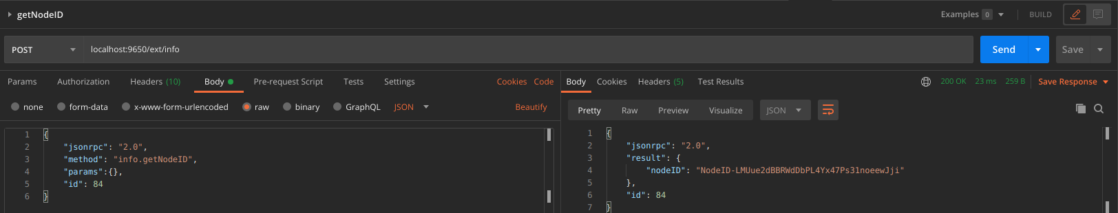 getNodeID postman
