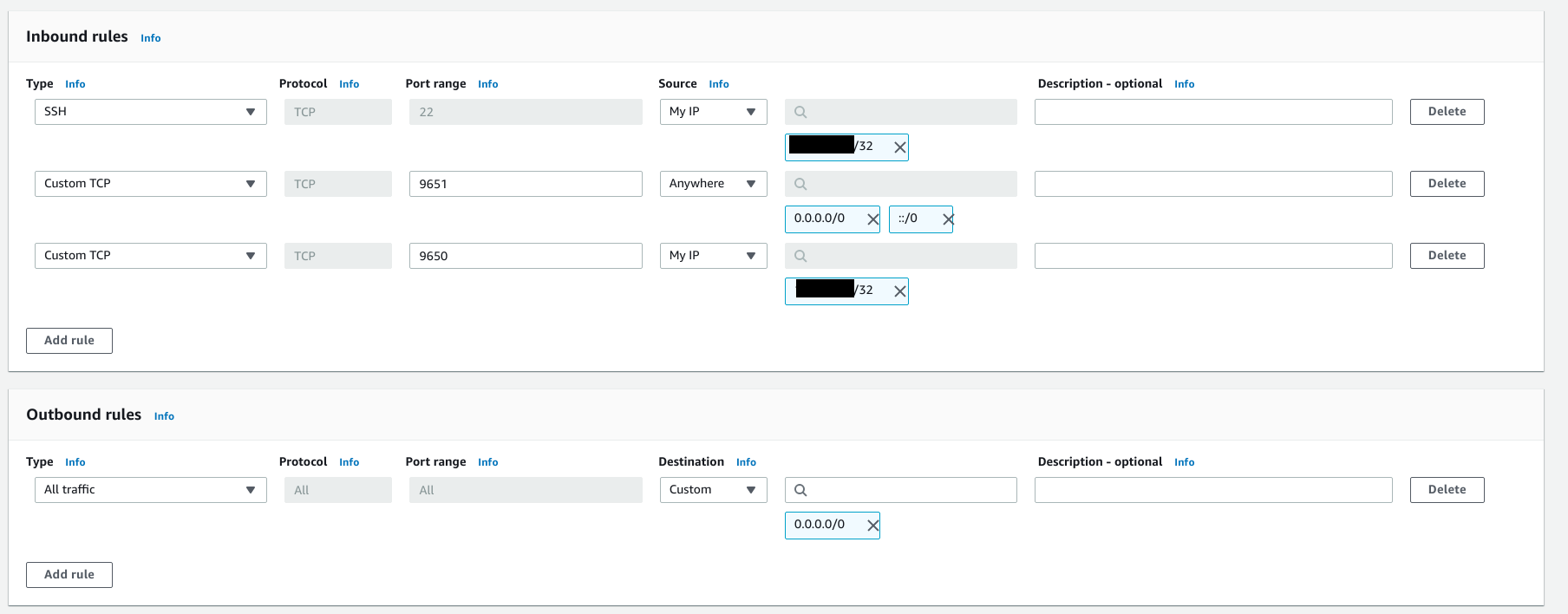 Your inbound and outbound rules should look like this.